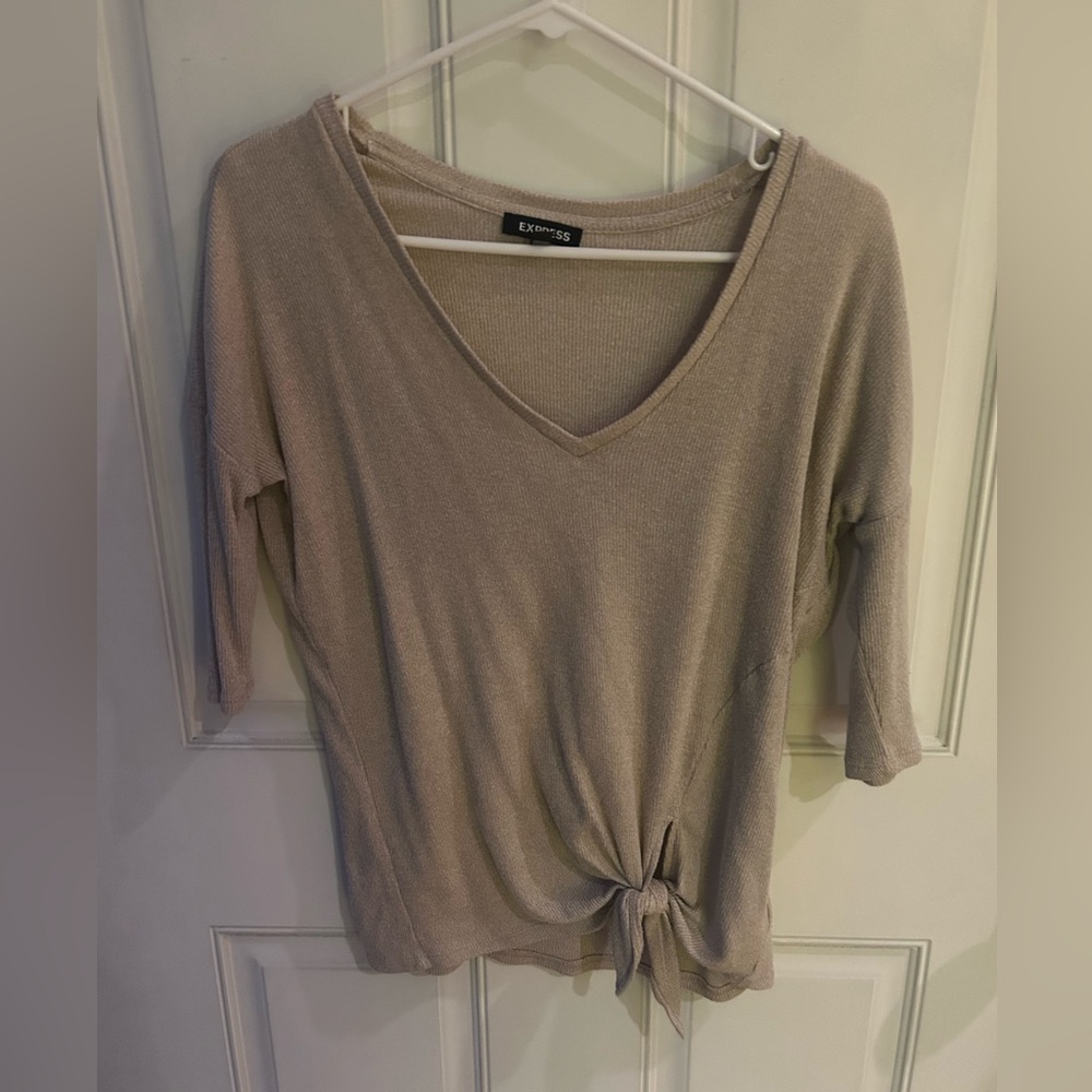 Express Women's Beige V-Neck Tie-Front Blouse